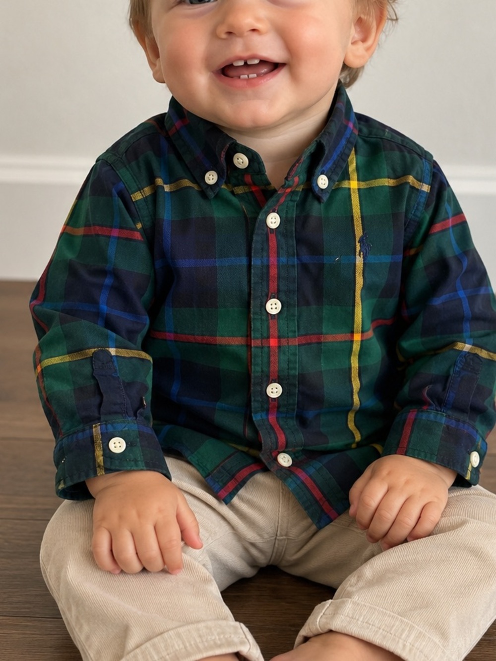 Ralph Lauren Baby Boys Kids Holiday Plaid Button-Down Shirt Size 9M